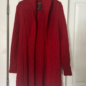 Lauren Ralph Lauren Red Cable Knit Wool Cardigan